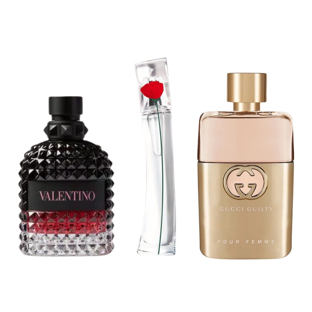 Confezione promozionale di 3 Gucci Guilt, Valentini Intense, Flower e Kenzo 100ml